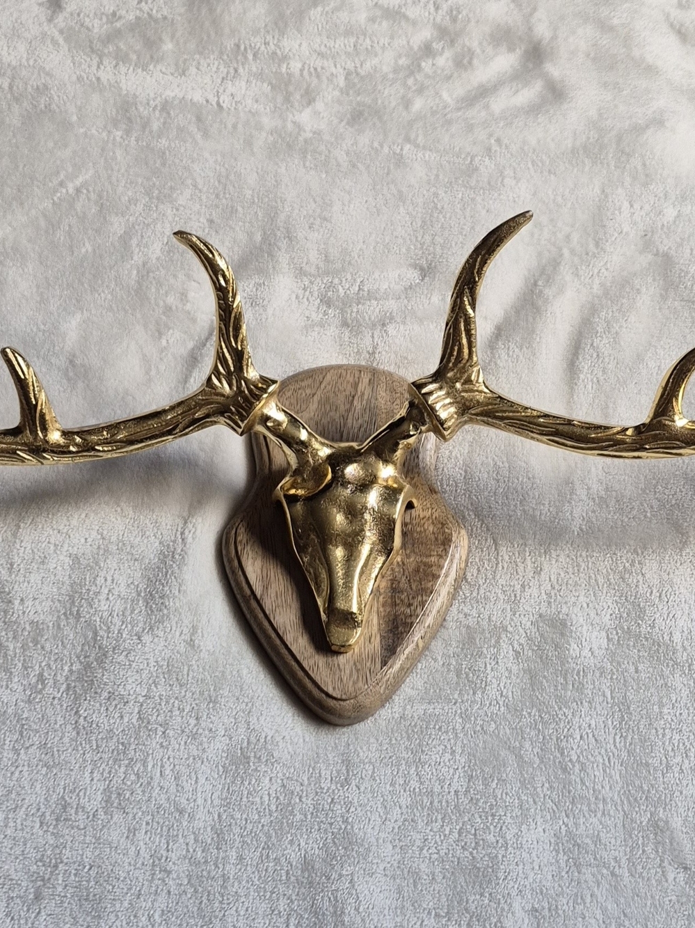 Gold Deer Antler Wall Hook on Wood Plaque